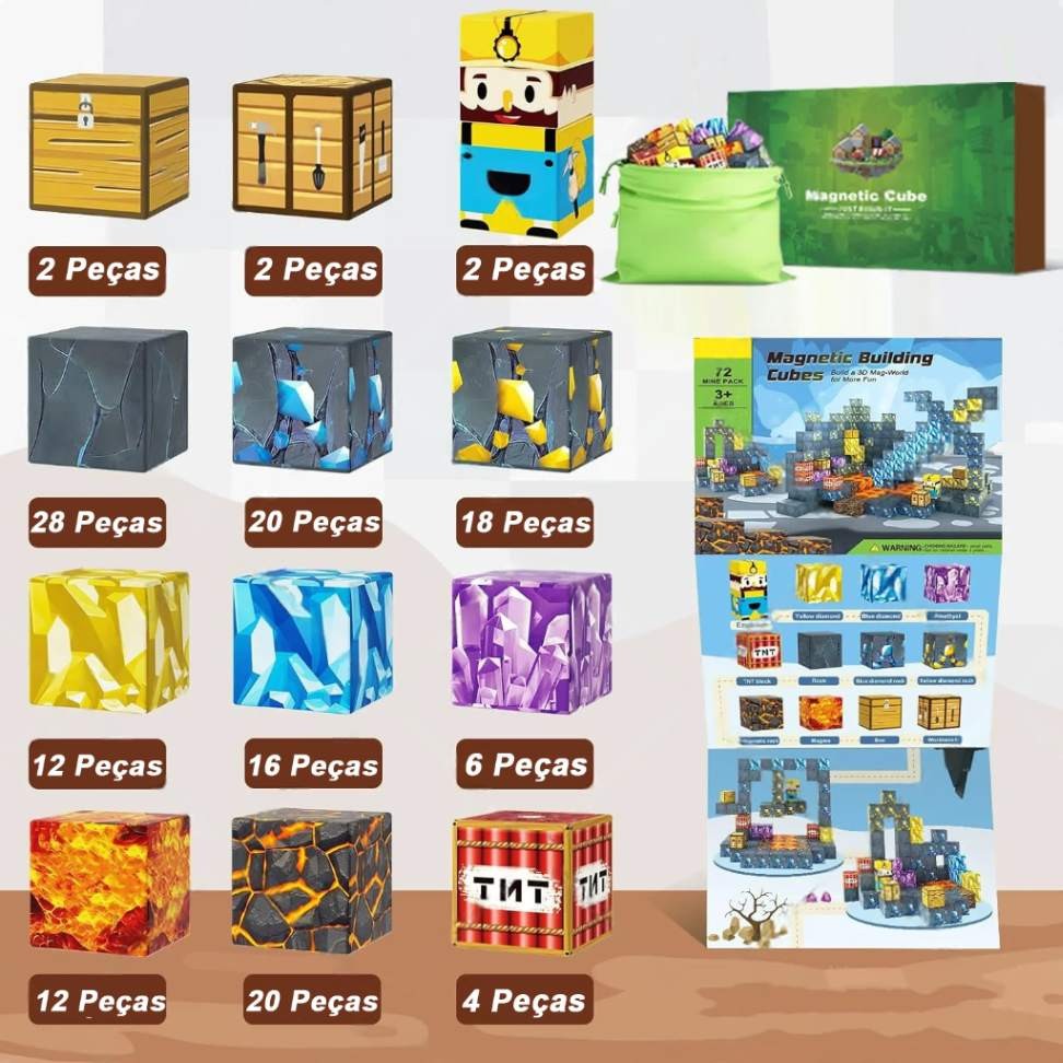 Brinquedo Blocos de Construção Magnético em Plástico ABS